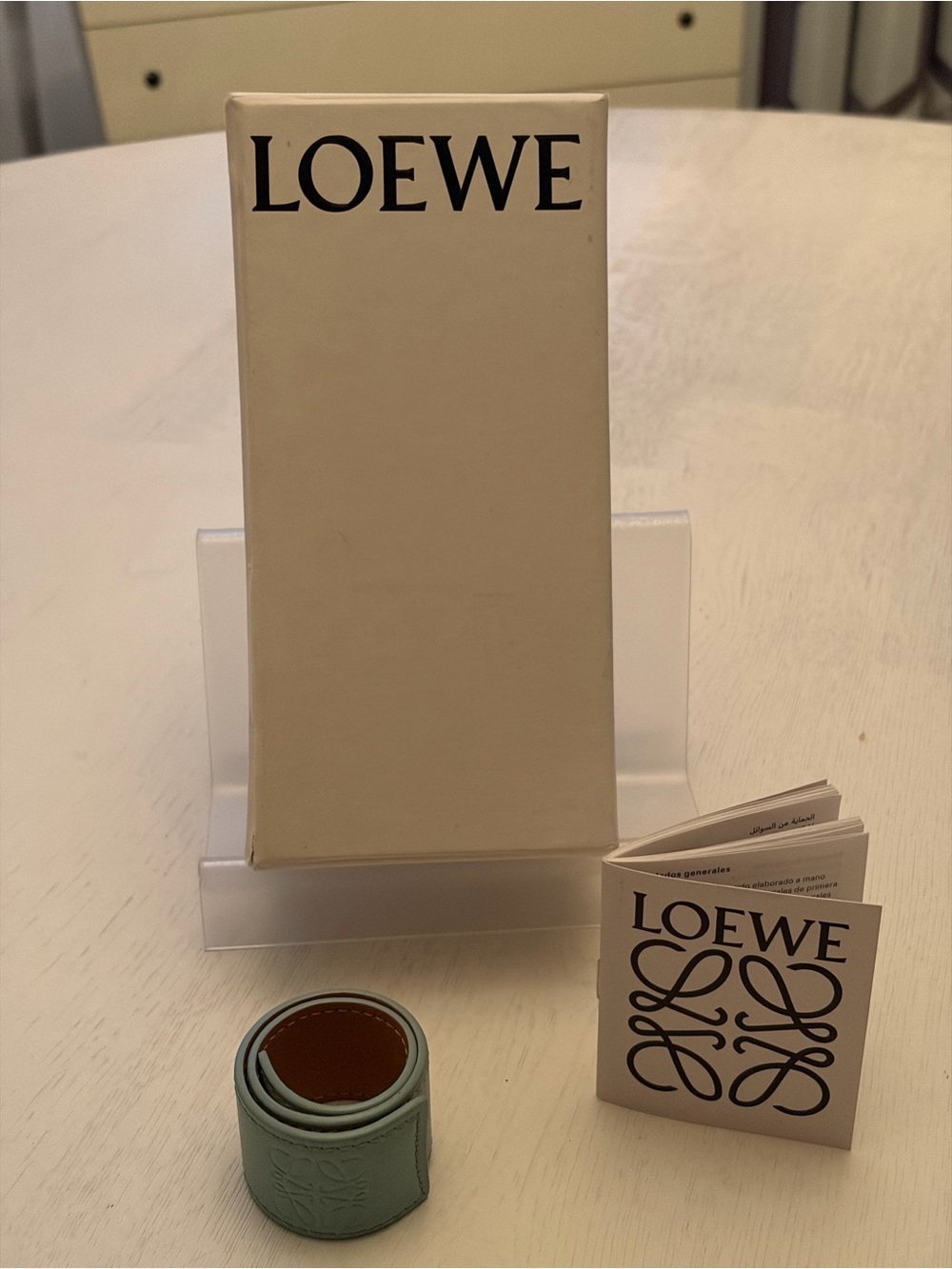 Loewe Mint Green Leather Slap Bracelet with Tan Interior